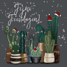 Vrolijke kerstkaart vol met cactussen en sterren