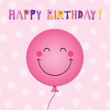 Vrolijke roze ballon verjaardagskaart