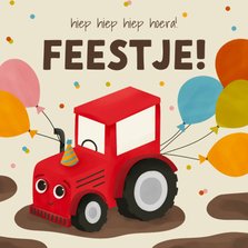 Vrolijke uitnodiging kinderfeestje tractor ballonnen