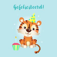 Vrolijke verjaardagskaart met tijger en cupcake 