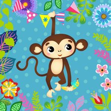 Vrolijke verjaardagskaart voor een kind met lief aapje 