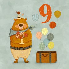 Vrolijke verjaardagskaart voor kind met beer en ballonnen