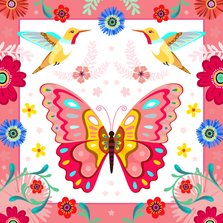 Vrolijke vlinder kolibrie verjaardagskaart