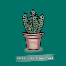 Vrolijke vriendschapskaart met cactussen samen in een pot