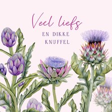 Wenskaart artisjok bloemen aquarel