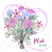 Wenskaart boeket bloemen paars-roze