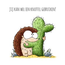 Wenskaart egel die een cactus knuffelt