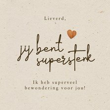 Wenskaart je bent super sterk hartje hout linnen