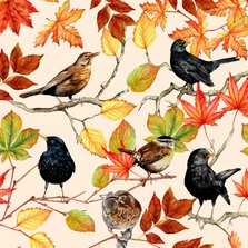 Wenskaart vogels herfstblad