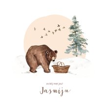 Winter geboortekaartje beer babymandje sneeuw