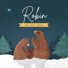 Winters geboortekaartje met illustratie van 3 beren