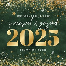 Zakelijke kerstkaart 2025 goud spetters sterren groen