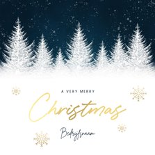 Zakelijke kerstkaart blauwe waterverf, boompjes & typografie