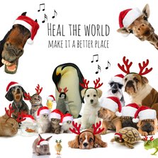 Zakelijke kerstkaart 'heal the world' diverse dieren