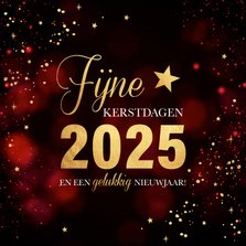 Zakelijke kerstkaart rood jaartal 2025 goudlook spetters