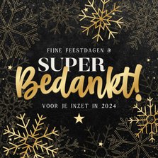 Zakelijke kerstkaart 'Super Bedankt!' gouden sneeuwvlokken