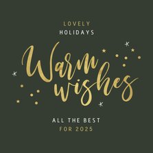 Zakelijke kerstkaart warm wishes goud confetti sterren