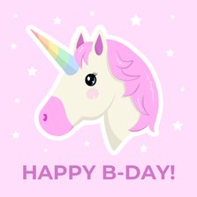 Zoete roze verjaardagskaart met eenhoorn emoji