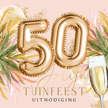 Zomerse uitnodigingskaart tuinfeest 50 jaar goud champagne