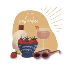 Zonnige vakantiekaart met zonnebril en aardbeien