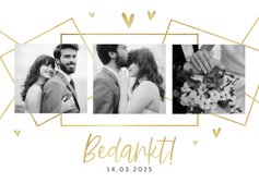 Bedankkaart bruiloft grafisch stijlvol goud hartjes foto