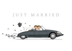 Felicitatiekaart Citroen DS cabrio just married