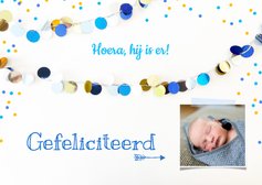 Felicitatie kaart jongen slingers blauw