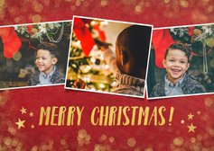 fotokaart kerst collage met goud en 3 eigen foto's