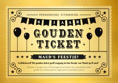Grappige gouden ticket uitnodiging voor een kinderfeestje