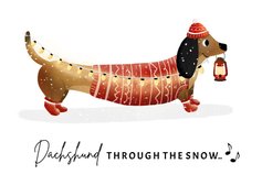 Grappige teckel kerstkaart Dachshund through the snow 