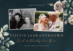 Jubileumkaart 50 jaar getrouwd fotocollage met bloemen