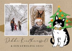 Kerstkaart kerstknuffel fotokaart kraft illustratie kat