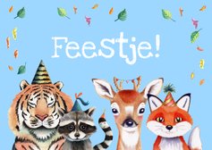 Kinderfeestje kaart met illustratie van feest beesten