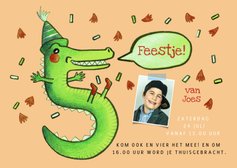 Kinderfeestje uitnodiging 5 jaar als krokodil