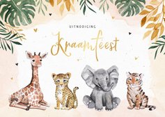Kraamfeest uitnodiging dieren jungle giraf olifant tijger
