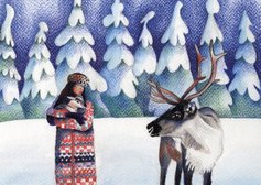 Kunstkaart met potloodtekening over Lapland