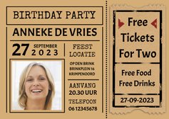 Leuke uitnodiging "Free Tickets For Two" voor een vrouw