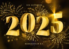 Liggende nieuwjaarskaart zakelijk 2025 3D met vuurwerk