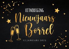 Nieuwjaarsborrel uitnodiging confetti goudlook