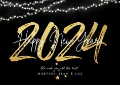 Nieuwjaarskaart 2024 in goud happy new year