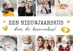 Nieuwjaarskaart kus brievenbus - fotocollage met 8 foto's