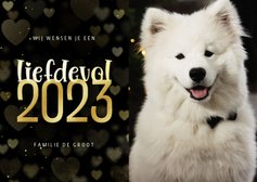 Nieuwjaarskaart met foto goudlook hartjes liefdevol 2023