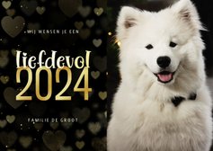 Nieuwjaarskaart met foto goudlook hartjes liefdevol 2024