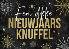 Nieuwjaarskaart nieuwjaarsknuffel vuurwerk sterren oliebol