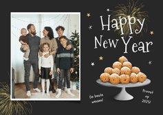 Nieuwjaarskaart oliebollen happy new year foto sterren