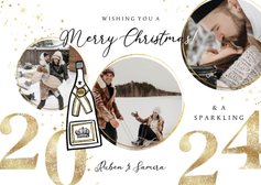 Nieuwjaarskaart 'Sparkling New Year' champagne collage goud 