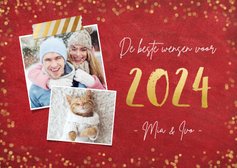 Nieuwjaarskaart stijlvol 2024 goud en rode achtergrond