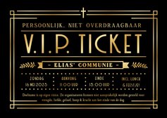 Originele communie uitnodiging als VIP ticket met foliedruk