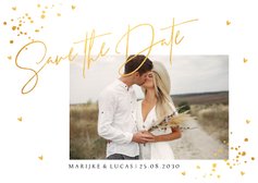 Save the Date kaart wit foto confetti goudlook