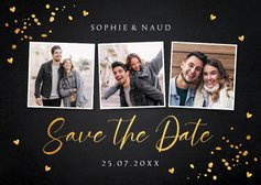 Save the Date kaart zwart goudlook fotocollage